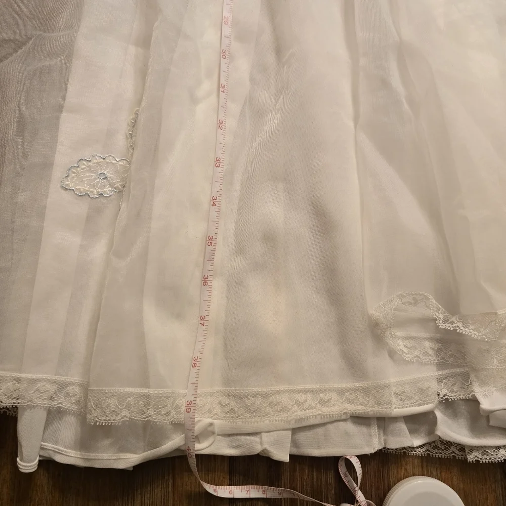 VTG 50s White Sheer Nylon Embroidered Nightgown Peignoir Dress - Coquette S/ - Picture 7 of 16